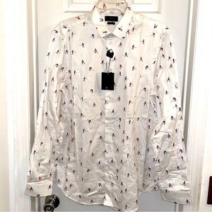 New ZARA MAN HOCKEY BUTTON DOWN SHIRT sz Men XL Basic Slim Fit long sleeve white